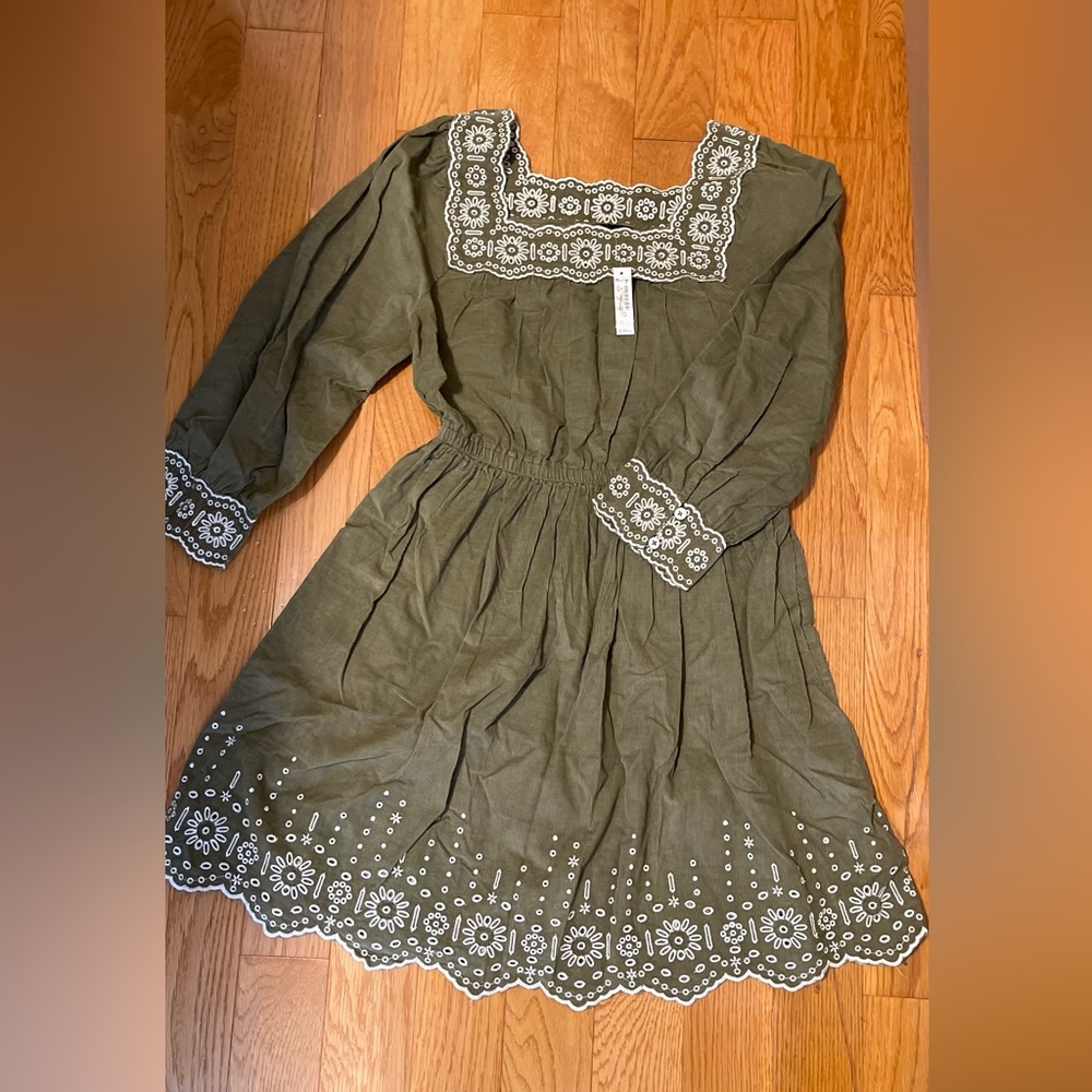 NWT Madewell Embroidered Corduroy Square-Neck Mini Dress - Picture 2 of 9